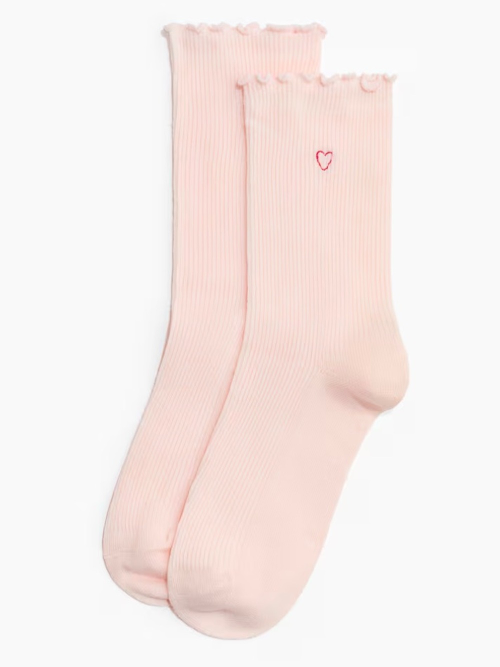 🌸3/$15🌸 Pink Ribbed Crew Socks with Embroidered Heart